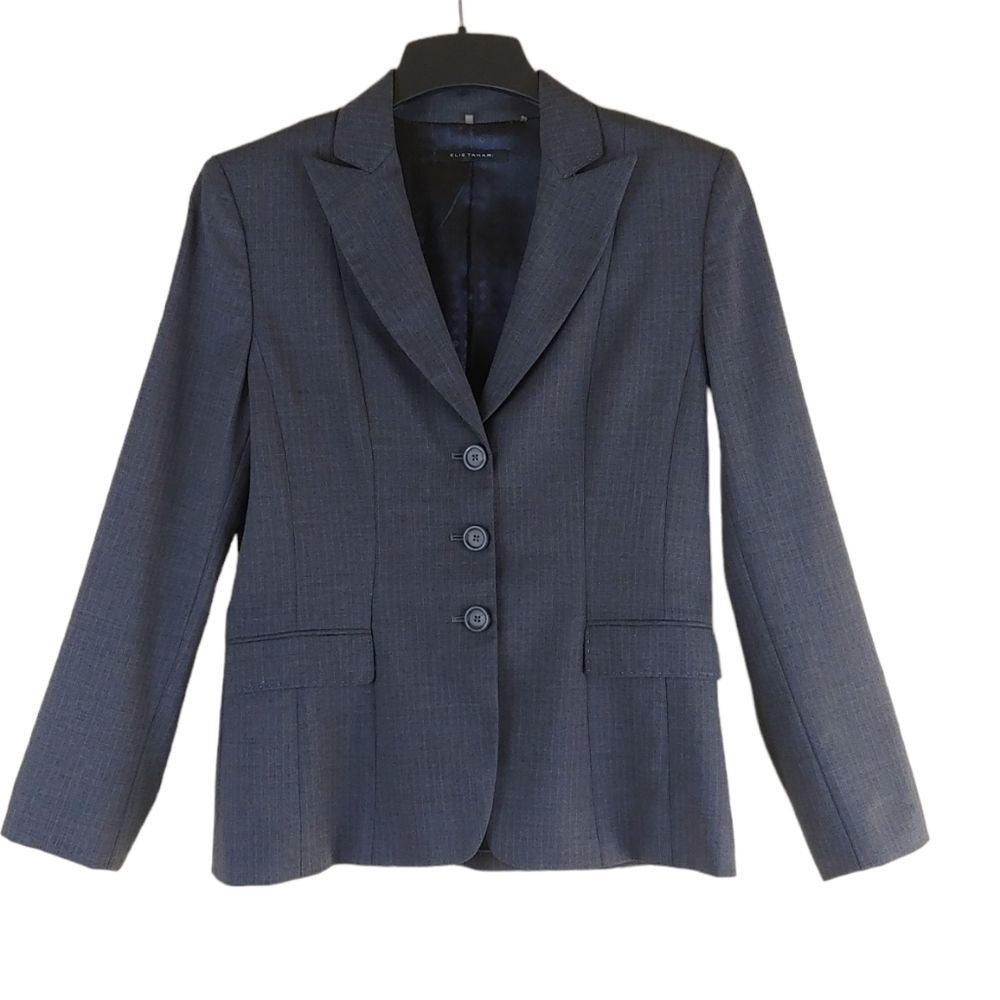 Elie Tahari wool blazer gray color classic fit casual jacket office career sz 6 - Picture 2 of 12